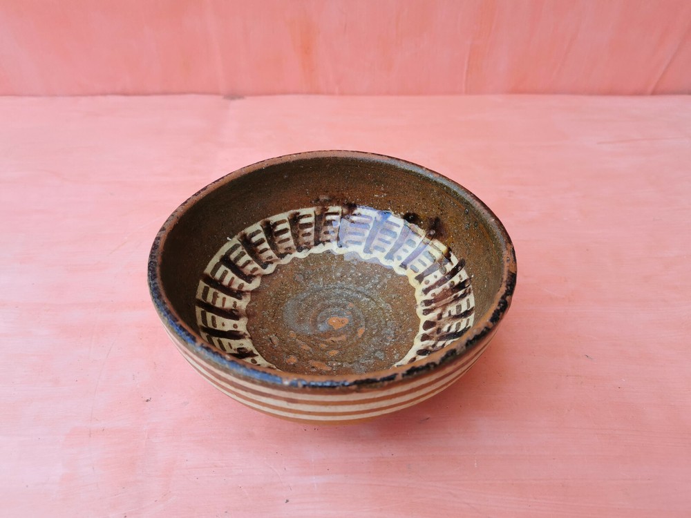 OLD ANTIQUE PRIMITIVE REDWARE GLAZED ROUND BOWL PLATE