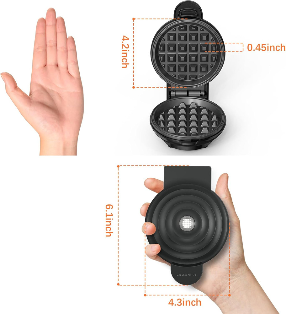 Mini Waffle Maker, 4" Chaffle Maker, Compact Design, Easy to Clean