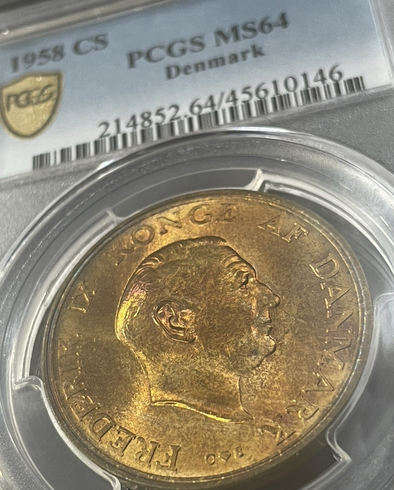 DENMARK 1958 2 KRONER NICELY TONED GRADED MS64 BY PCGS