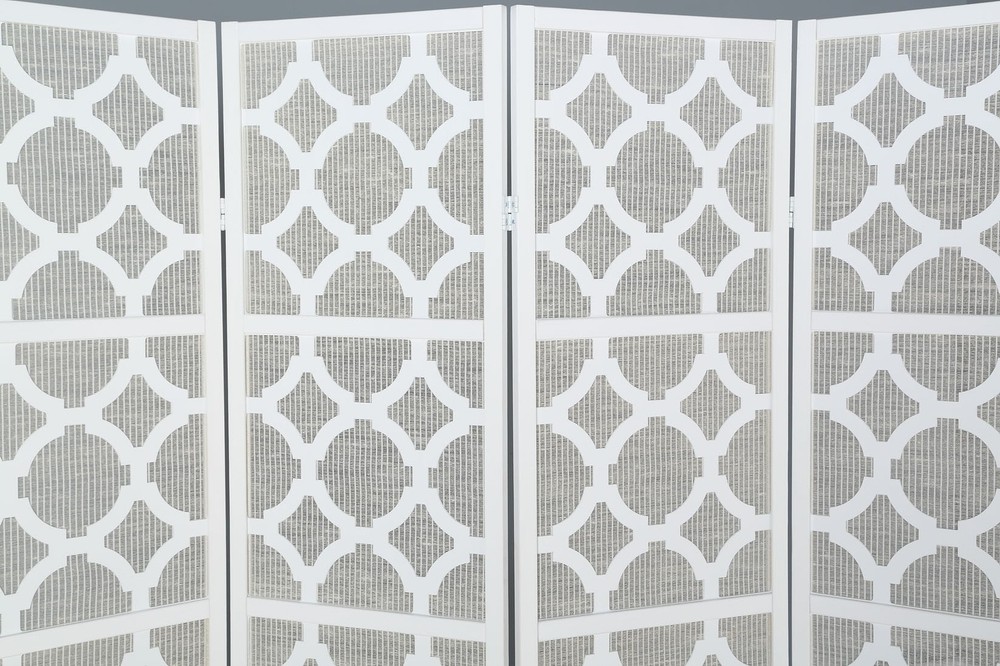 4-Panel White Diamond Design Room Divider Screen, Modern Privacy Partition