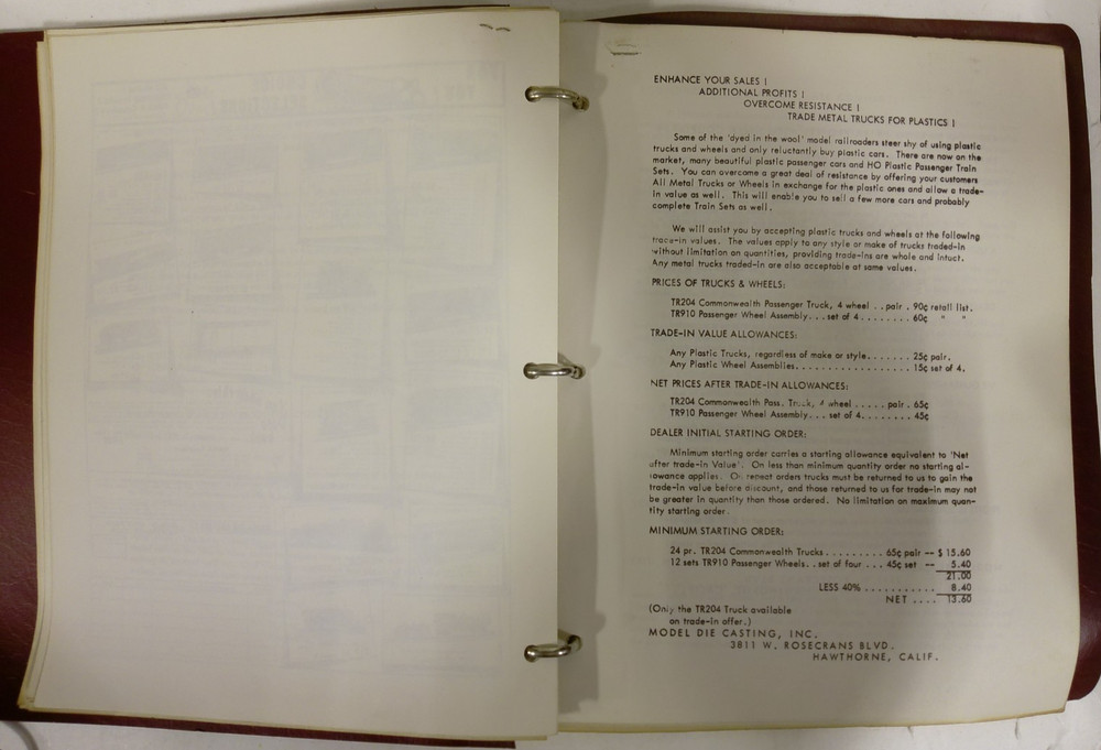 Roundhouse Model Die Casting 1956 Data Book Sheets & Binder