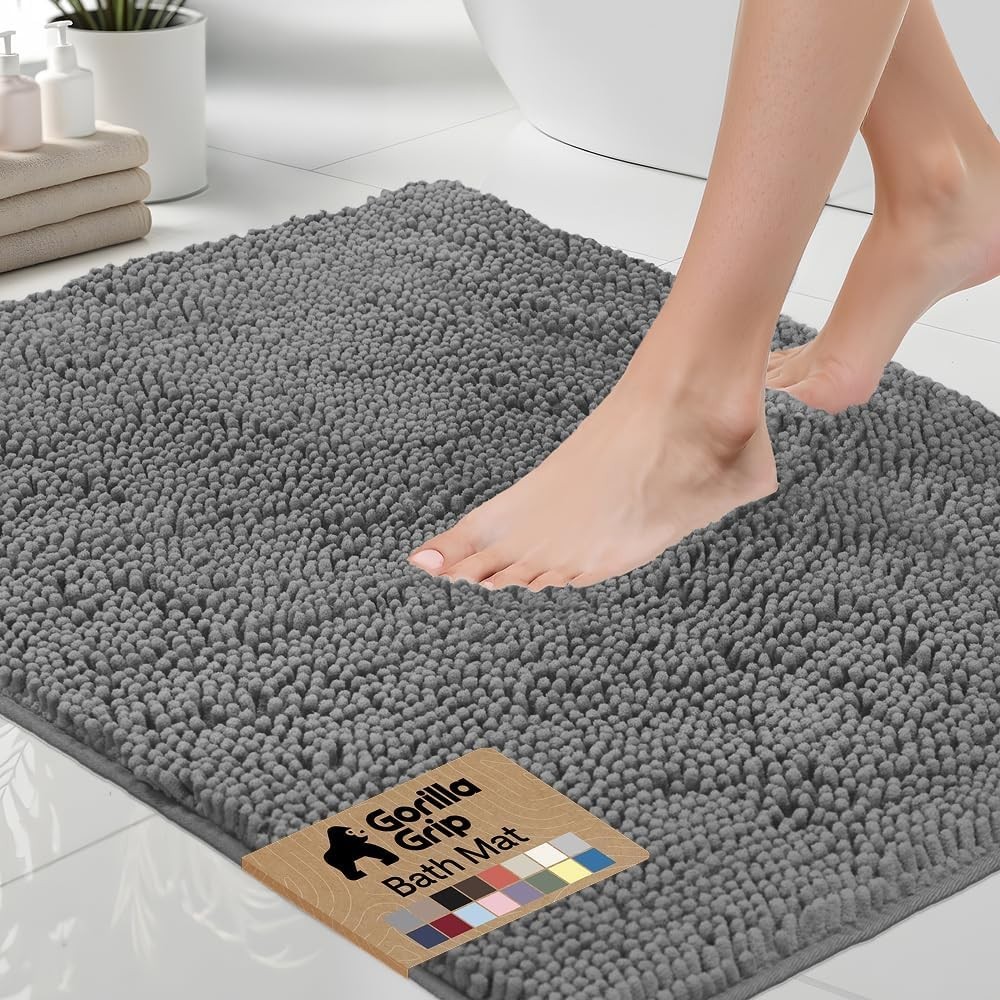 Fluffy Chenille Bath Mat 24 Inch Grey Quick Drying Indoor Bathroom Accessory