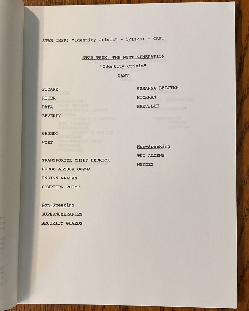 Star Trek The Next Generation, Final Draft Script, 1991, Identity Crisis