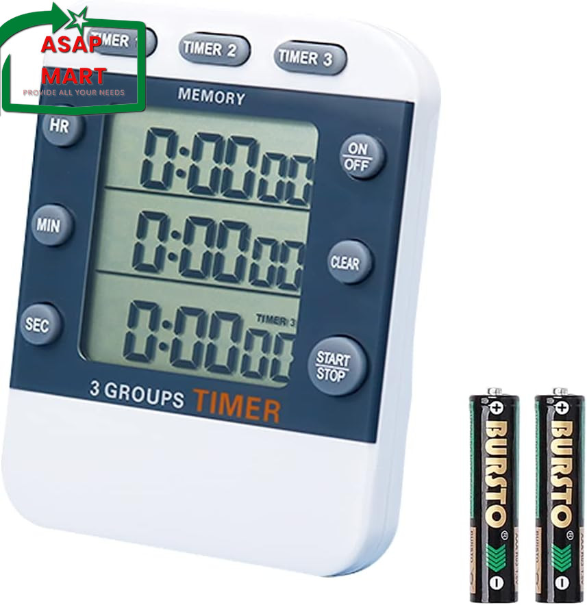 Digital Dual Kitchen Timer, 3 Channels Count Up/Down Timer, Triple Cooking Timer