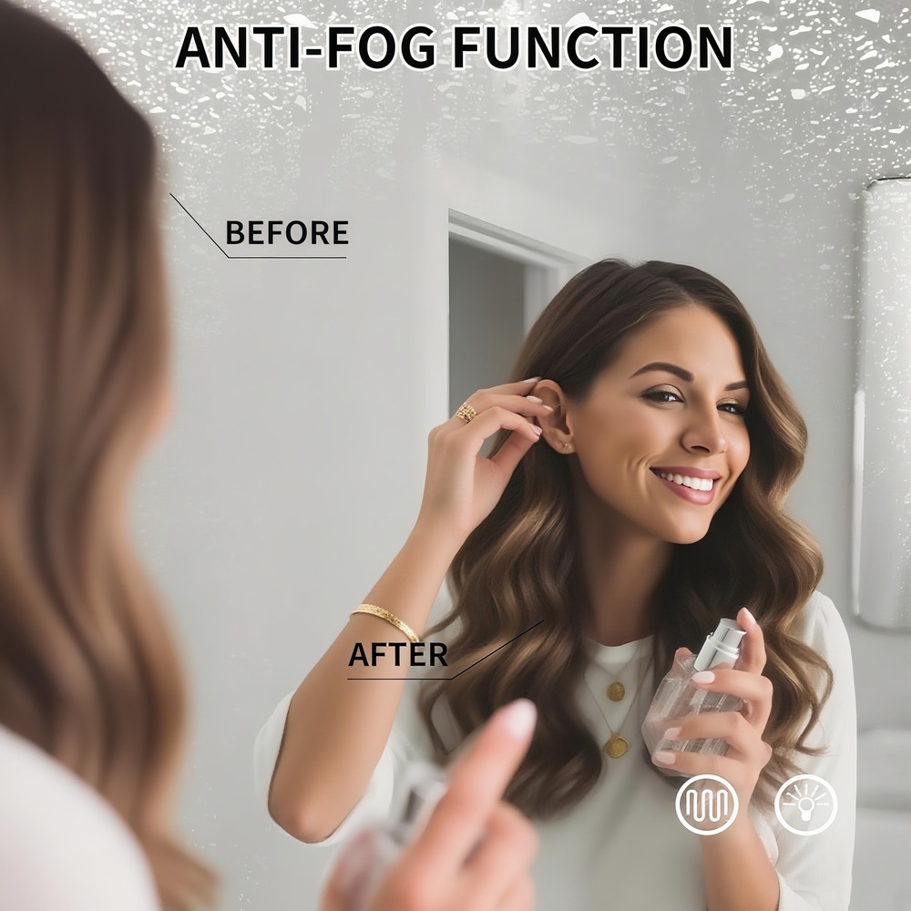 LED Anti-Fog Bathroom Mirror w/3 Color Temperatures, Memory Function & Backlight