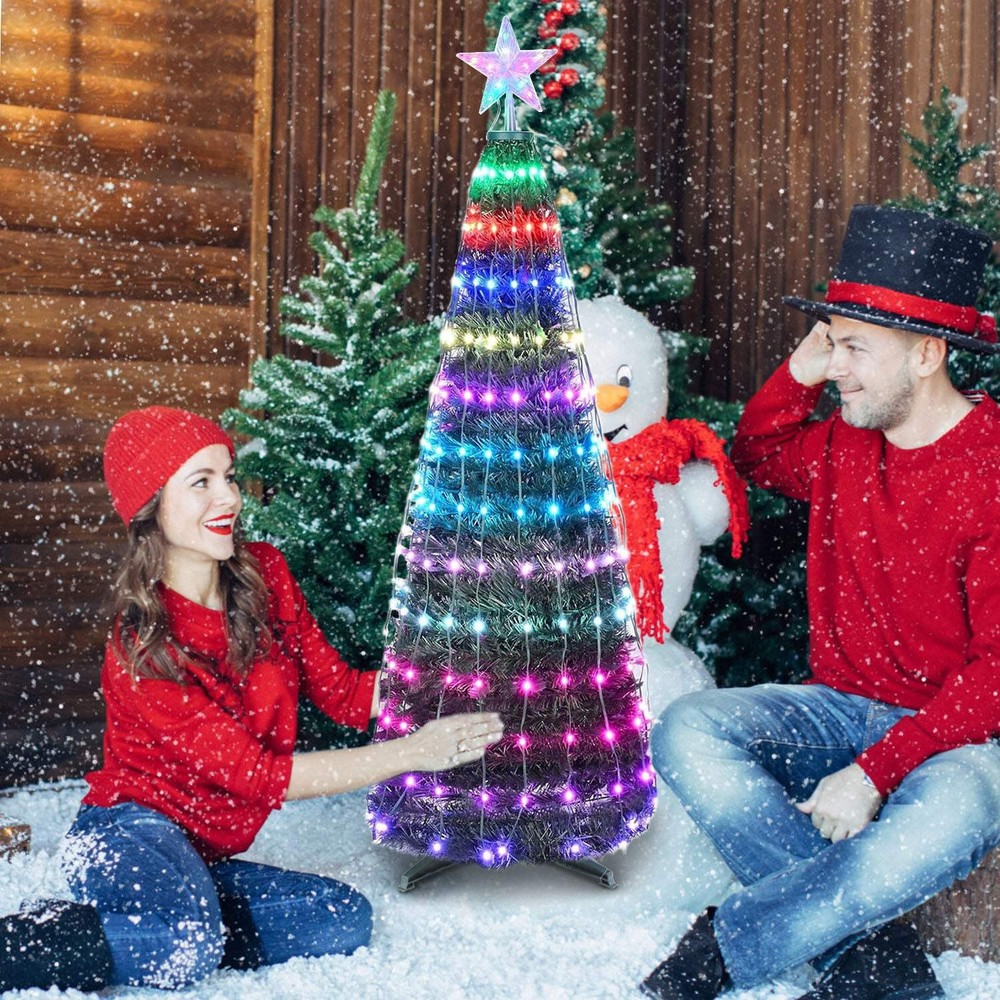 4.9FT 166Pcs LED Lights Collapsible Christmas Tree Light with Remote App Control