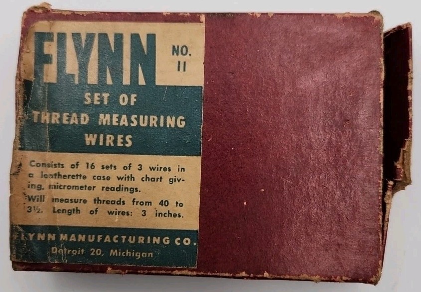 FLYNN Tool Co. No.11 Thread Measuring Wire Set With Original Box