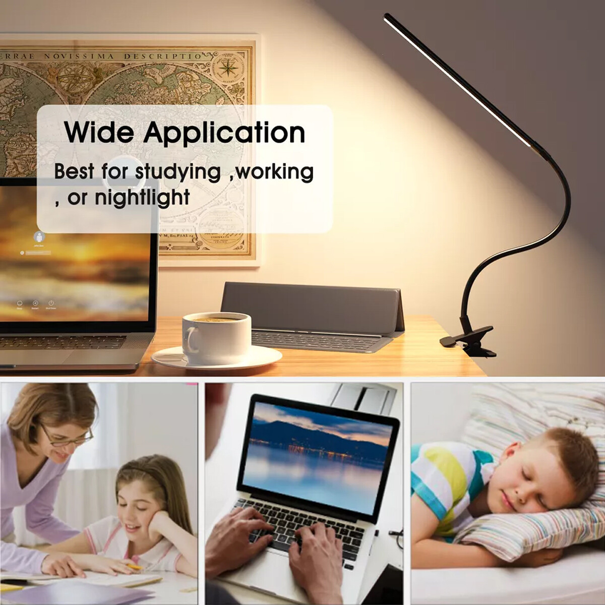 LED Desk Lamp Adjustable Swing Arm Lamp with Clamp Eye-Caring Reading Desk Light