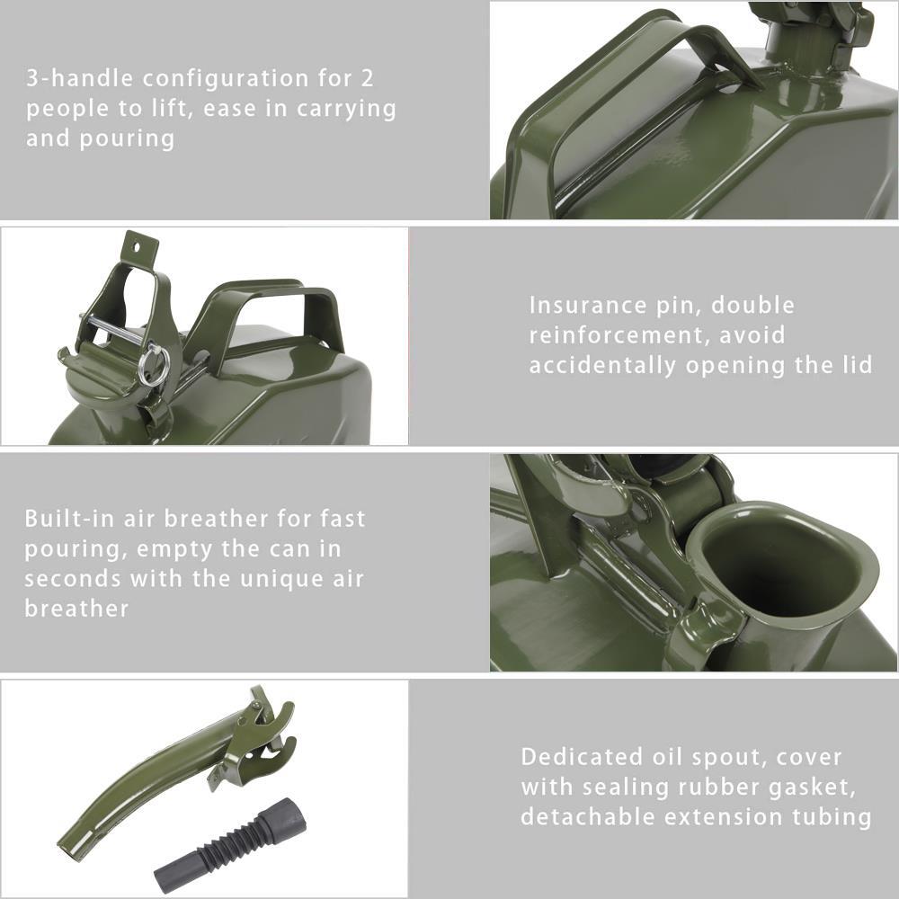 Practical 5L 0.6mm Can Gasoline Jerry Can Steel Tank Emergency Backup Green