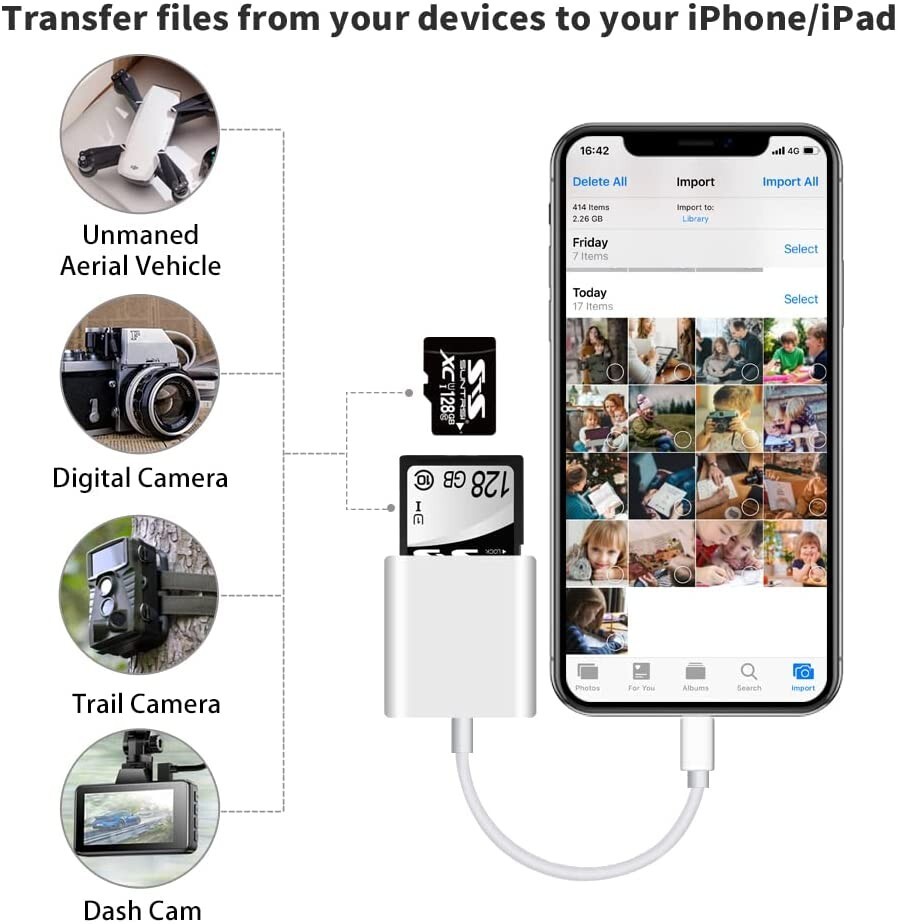 Memory Card Reader TF & SD Card Camera Reader Adapter for iPhone iPad