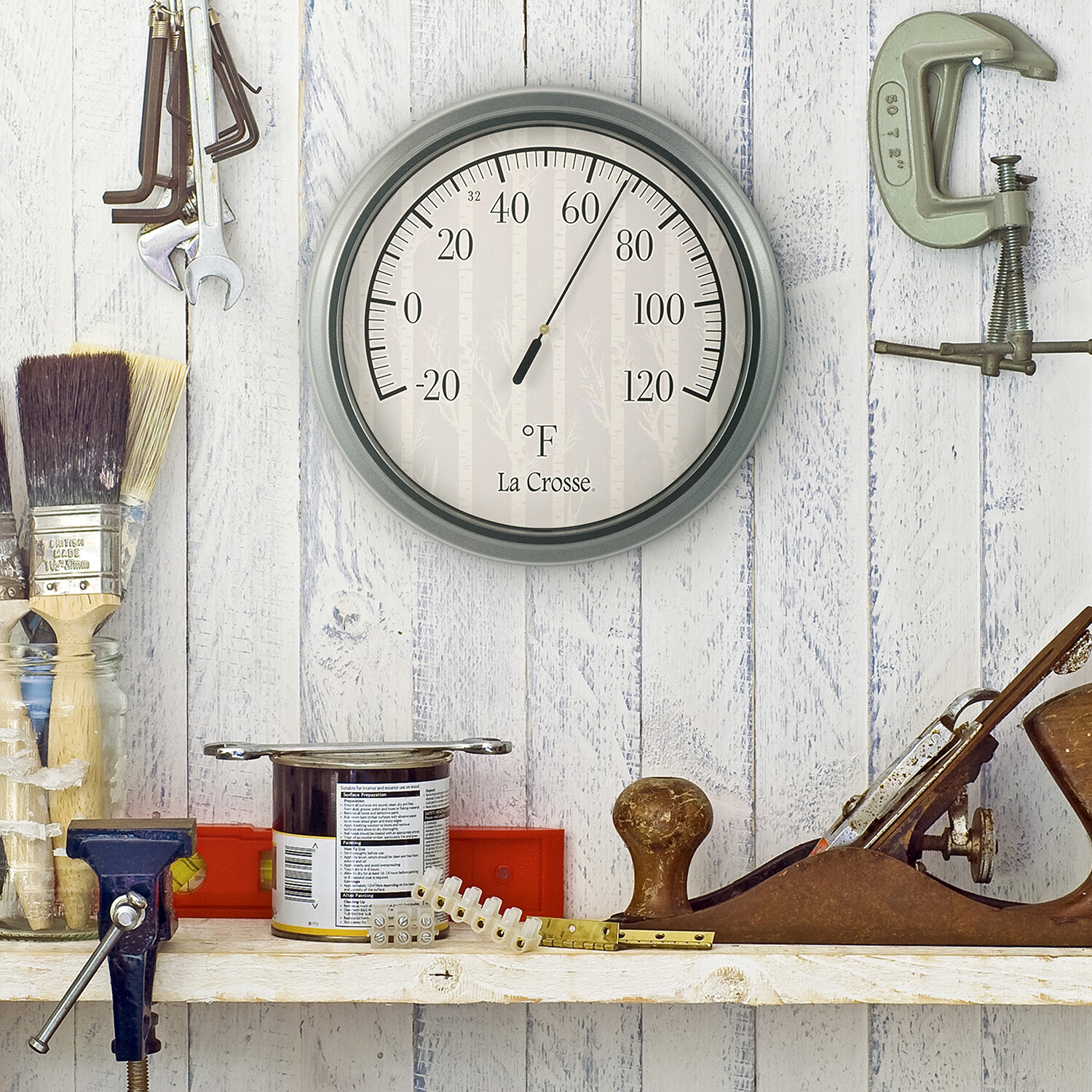 104-108B La Crosse 8" Round Indoor/Outdoor Thermometer with Birch Tree Dial