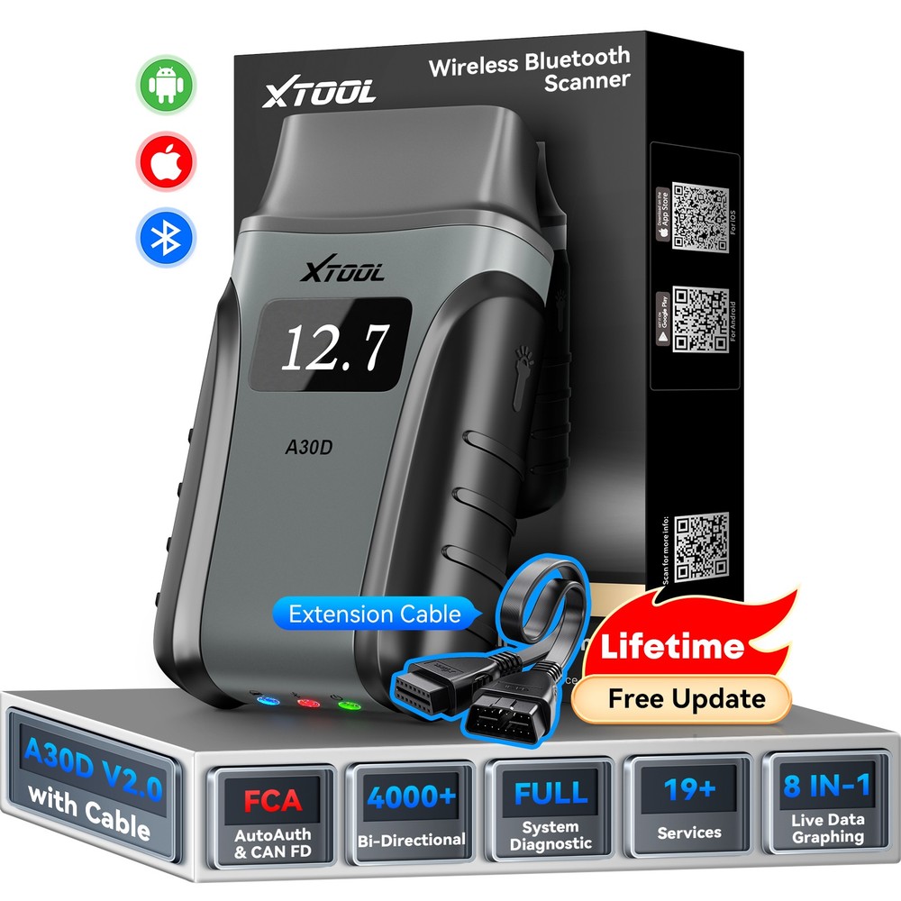 XTOOL A30D V2.0 with OBD2 Extension Cable BT Wireless Diagnostic Scanner Tool