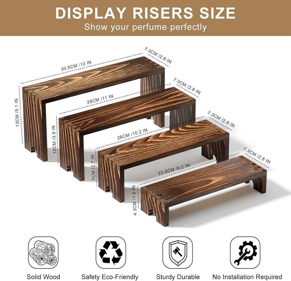 Wooden Tiered Riser Display Set for Events, Stackable Dessert Stands (4 pcs)