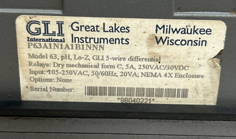 GREAT LAKES INSTRUMENTS,P63A1N1A1B1NNN,MODEL 63 PH ANALYZER