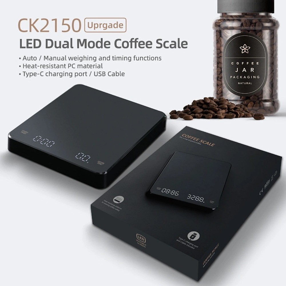 Digital Coffee Scale w/ Timer LED Display High Precision Rechargeable Portable