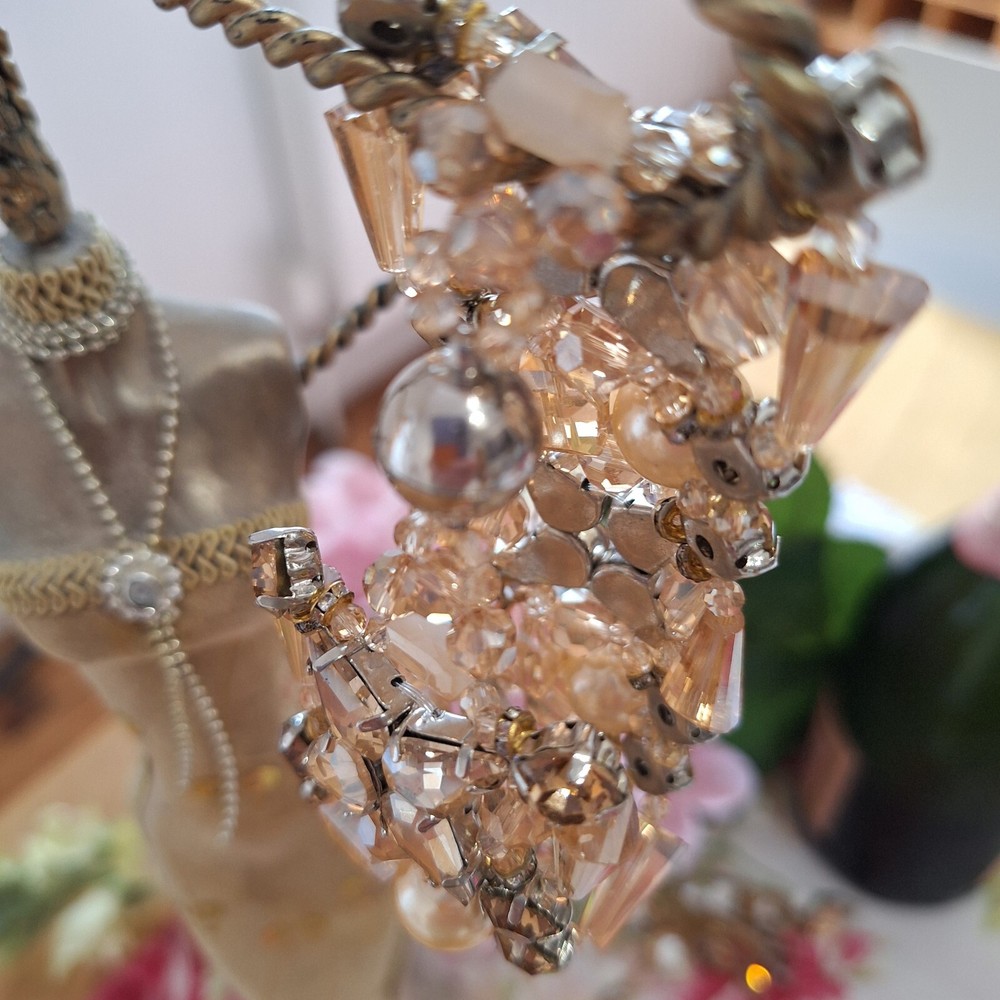 Fabulous statement crystal drop Earrings & complementary Bracelet, bronze tones