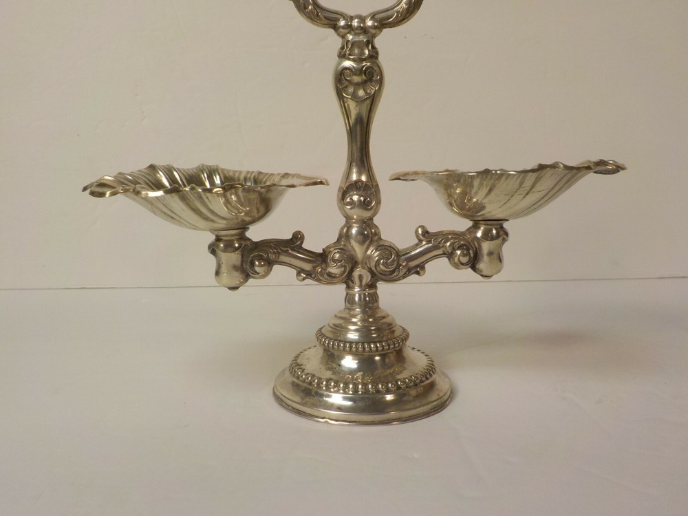 Antique Continental Sterling Silver Double Salt Cellar, Shell Bowls