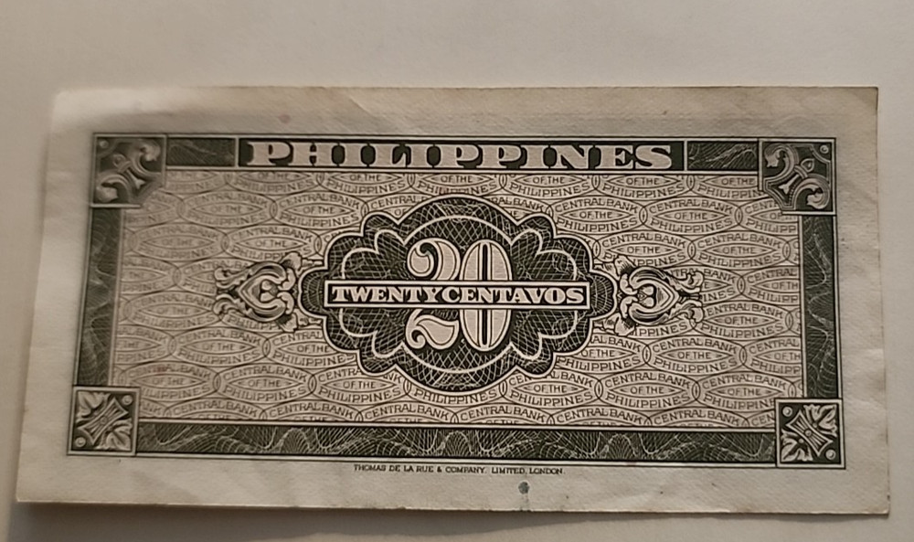 1949 Philippines 20 Centavos Bank Note--Circulated