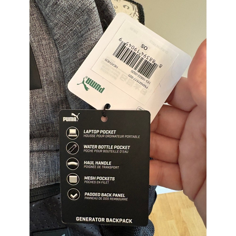 NWT PUMA Men's Generator Backpack Black Gray