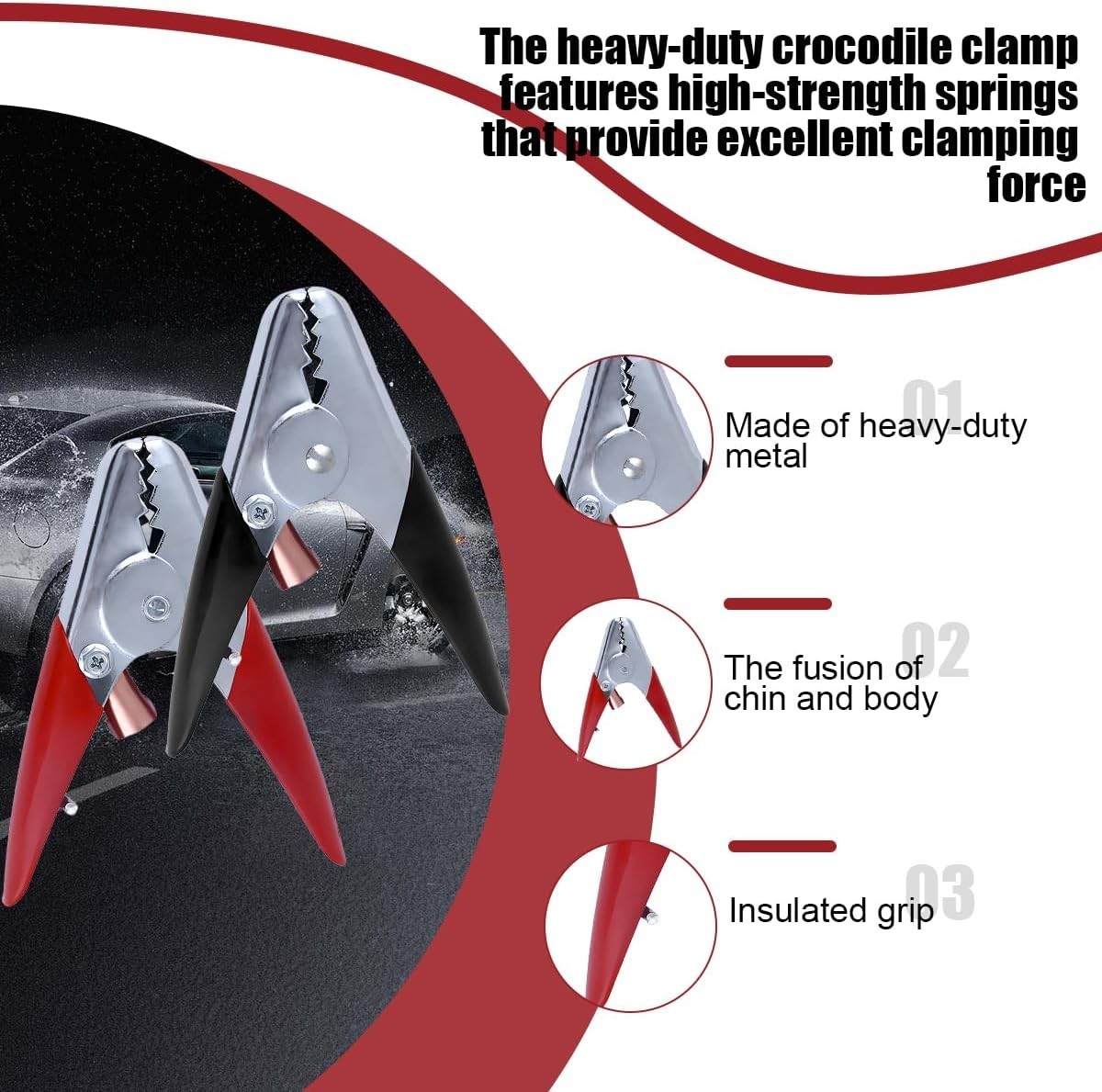 Heavy-Duty 2PCS Alligator Clips - Versatile Jumper Cable Clamps for All Vehicles