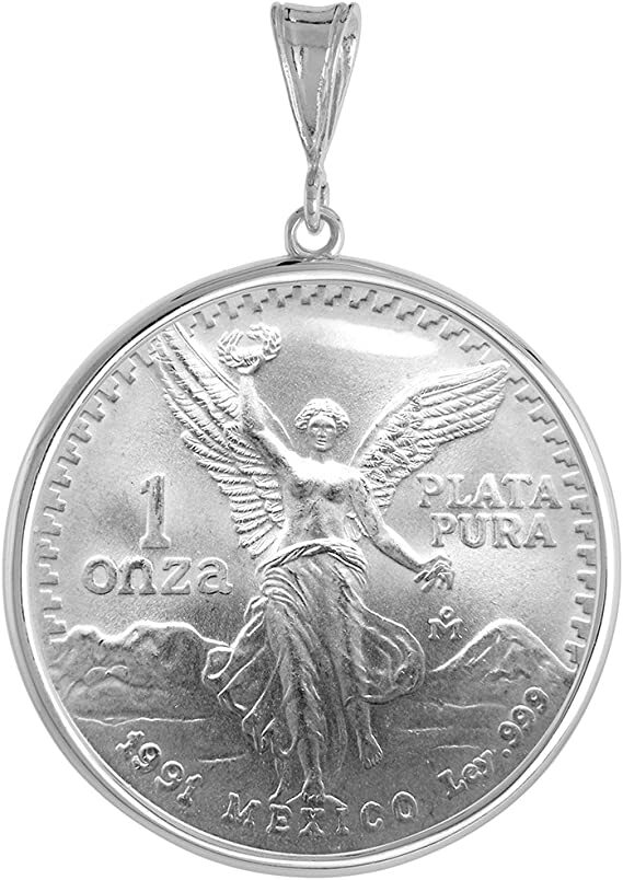 Sterling Silver 1 Onza Plata Libertad Bezel 36 mm Coins Prong Back Round Edge