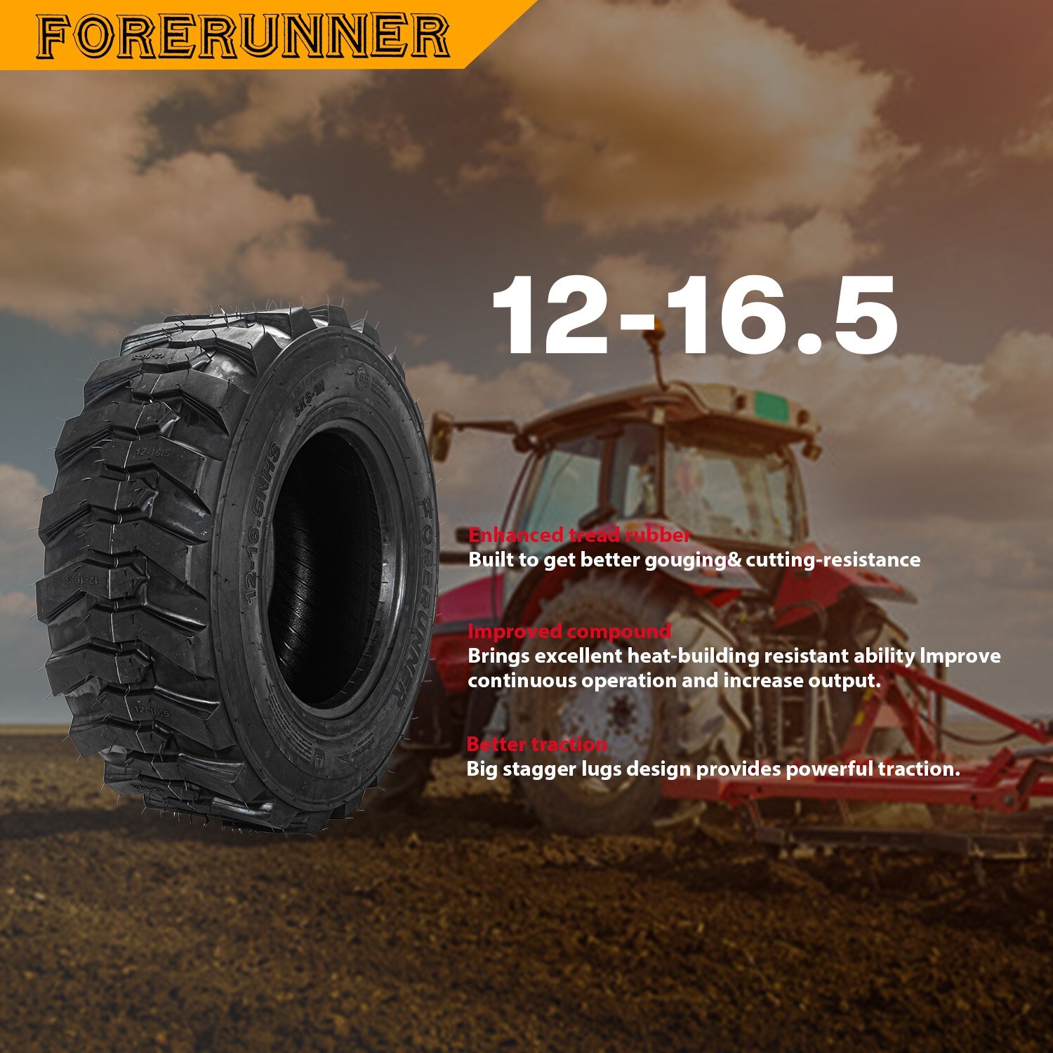 12x16.5 Heavy Duty 12-16.5 Skid Steer Tire 12Ply 12 16.5 Industrial Tire