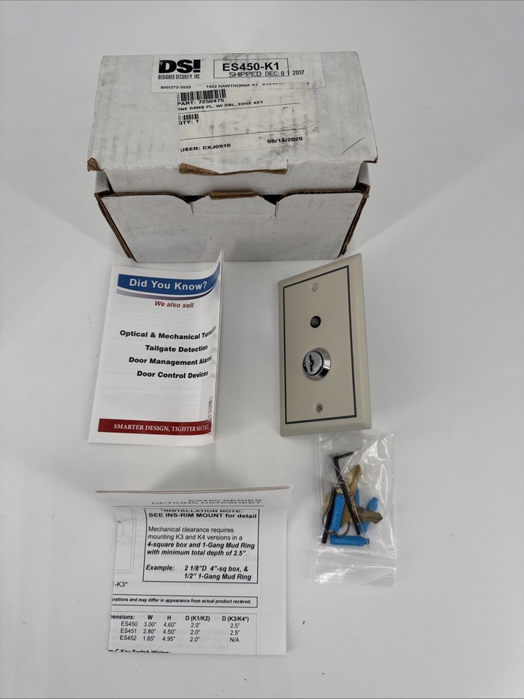 NEW!! DSi Remote Switch Control Double Edge Key - Designed Security Inc ES450-K1