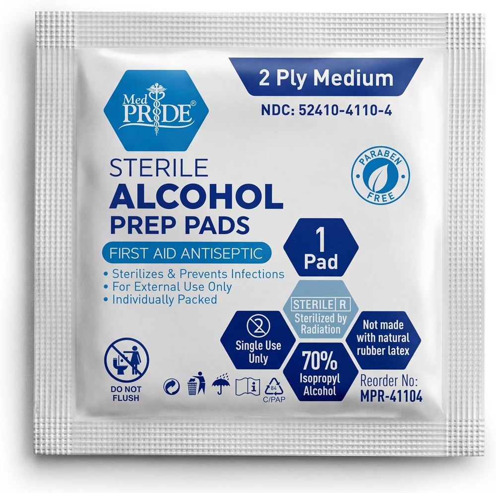 Sterile Indvidually Wrapped Alcohol Prep Pads - Essential First Aid, 500 Count