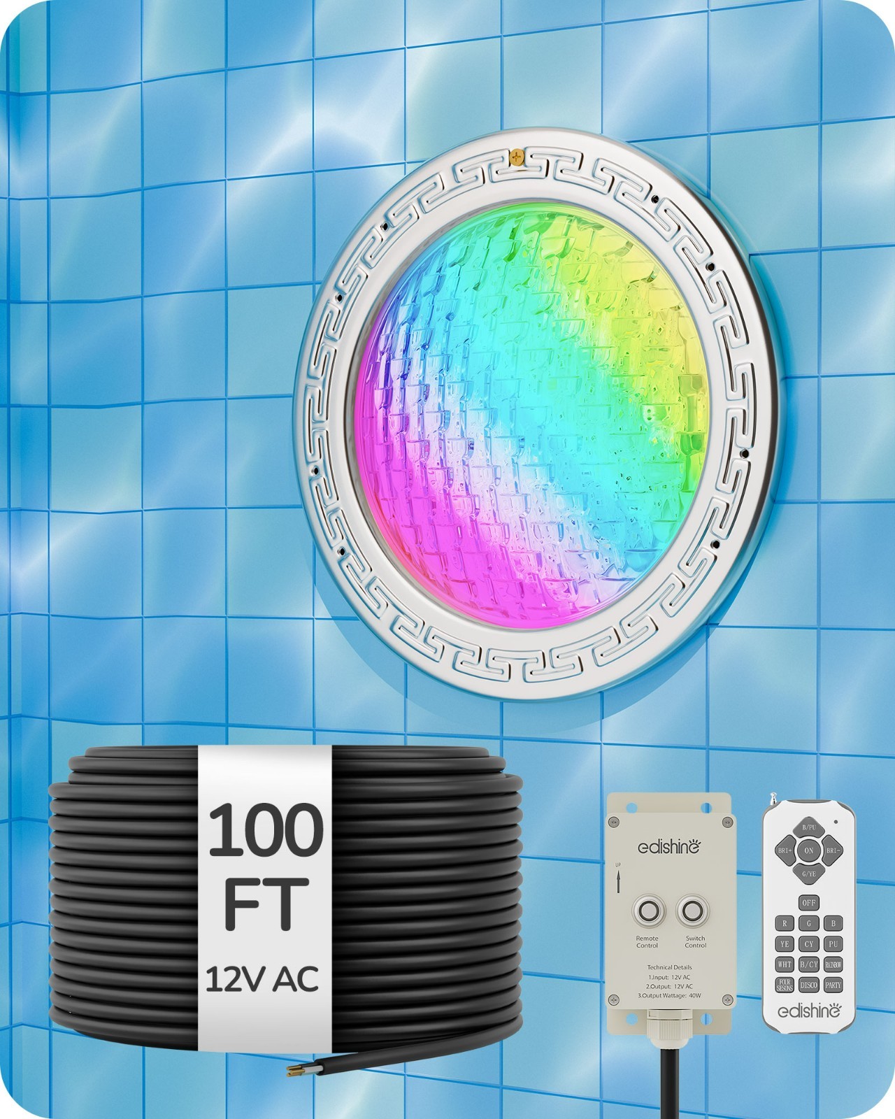 EDISHINE 12V LED Pool Lights for Inground Pool RGBW Dynamic Effects Waterproof