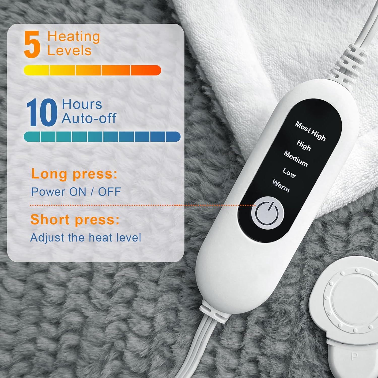 Heated Blanket Electric Throw Blanket with 5 Heat Settings, 10H Auto-Off, 50"X60