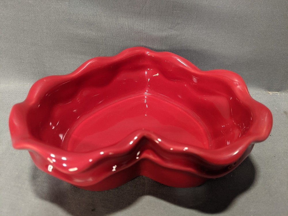 Crate & Barrel Heart Shape Ceramic Baking Dish Red Made in China EUC