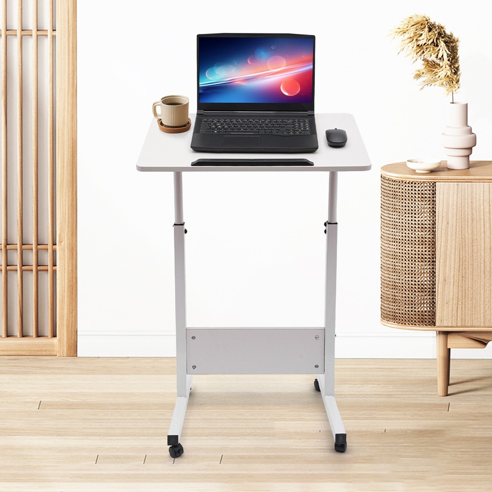 Rolling Laptop Desk Adjustable Height Computer Table Stand up Office Workstation