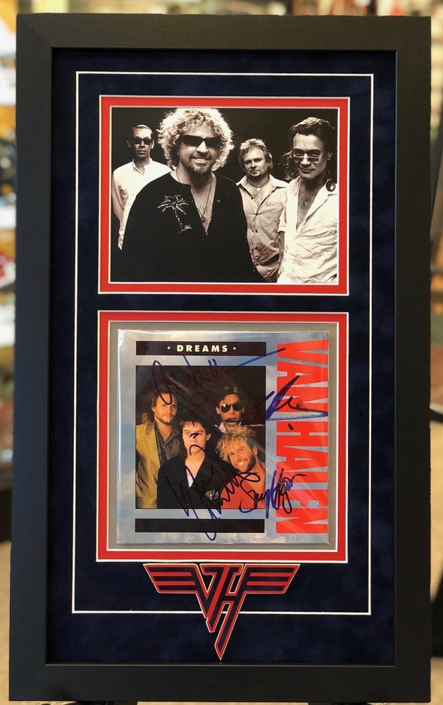 VAN HALEN SIGNED 45 RECORD SLEEVE FULLY SIGNED,  PERFECTLY FRAMED- WITH JSA COA.