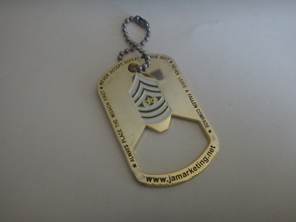 US Army COMMAND SERGEANT MAJOR E-9 Brass Tone Key Chain & Bottle Opener