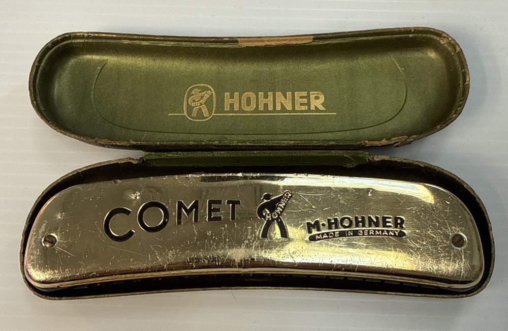 Hohner Comet Harmonica Harp Green Case Likely 1930s