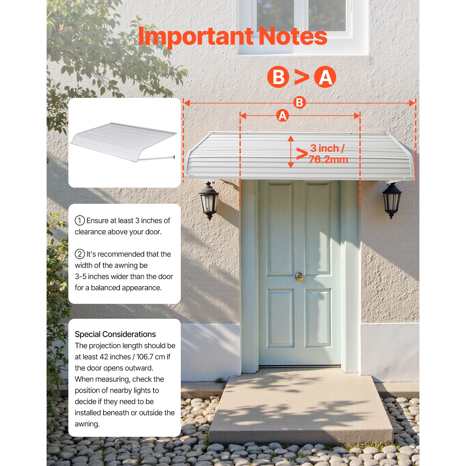 Window Awning Door Canopy 60x42 in Aluminum Alloy Front Door Awnings Anti-Rust