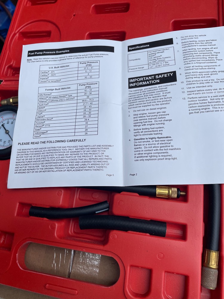 Fuel pressure test kit 8 piece
