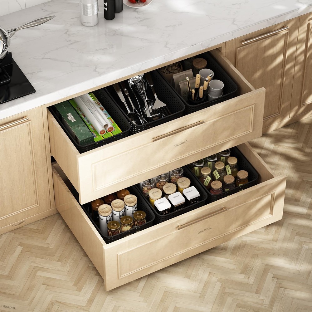 ORGIDOL Plastic Storage Basket with Lids 12 Pack Stackable Black Storage Bins Co