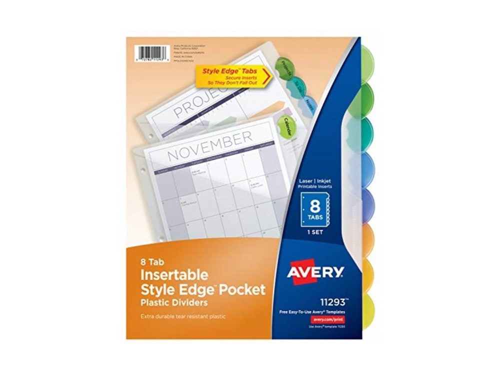 Avery 11293 Style Edge Insertable Dividers with Pocket, 8-Tab