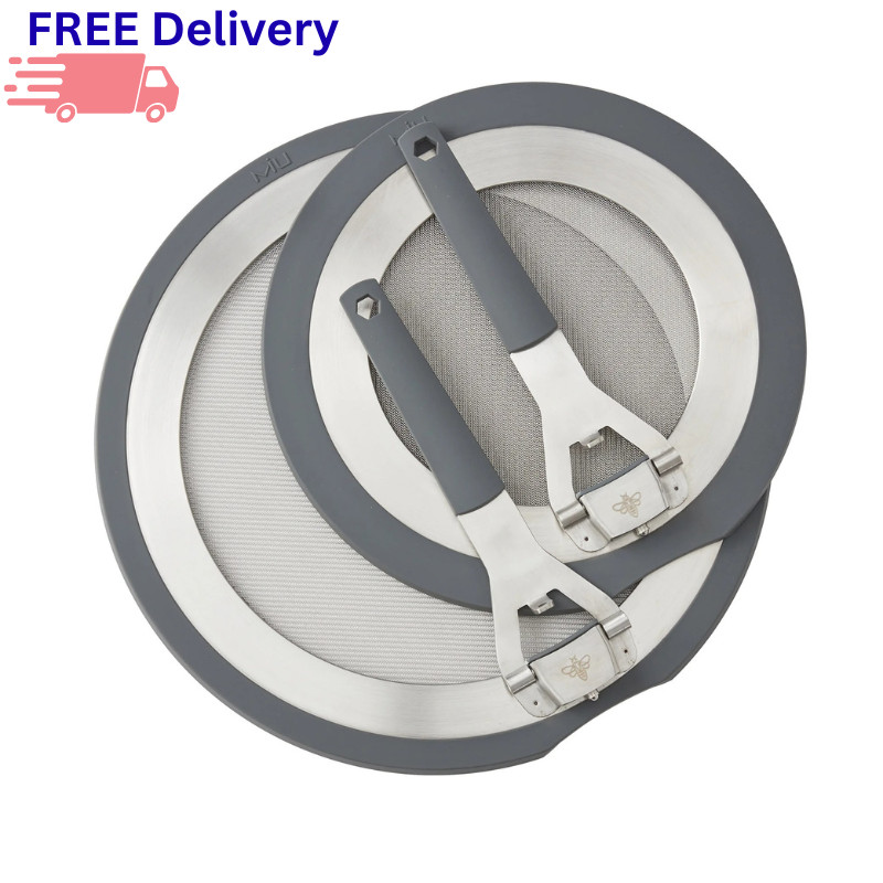 2pc Silicone Splatter Guard Set Stainless Steel Mesh Foldable Handle New