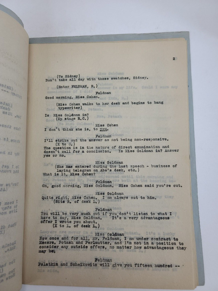 POTASH AND PERLMUTTER / 1914 Broadway Play Script, produced by A. H. Woods