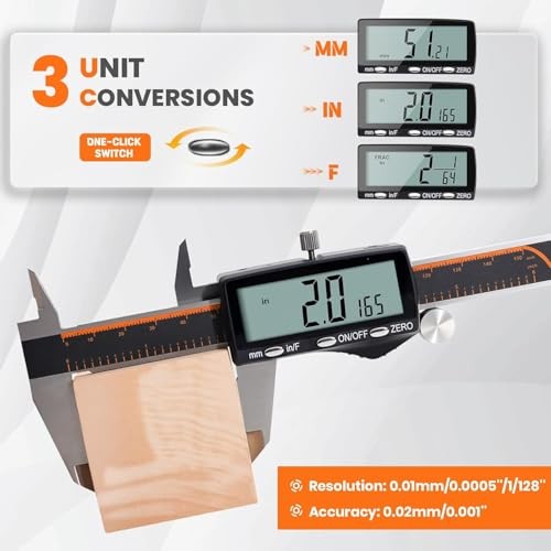Digital Caliper, Rechargeable Calipers with Large LCD Screen, Stainless 6 Inch