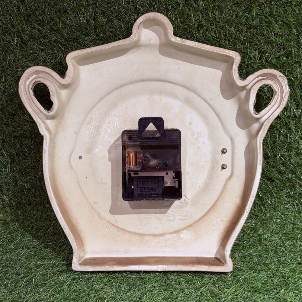 Vintage German Wall Clock Lidded Flowered Pot Ceramic / Working