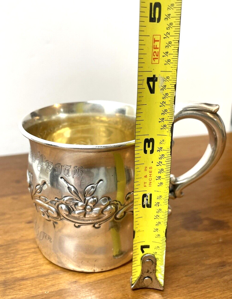 Frank Smith Sterling Cup Repoussé Design Gold Washed Inside Monogramed 150 Gr.