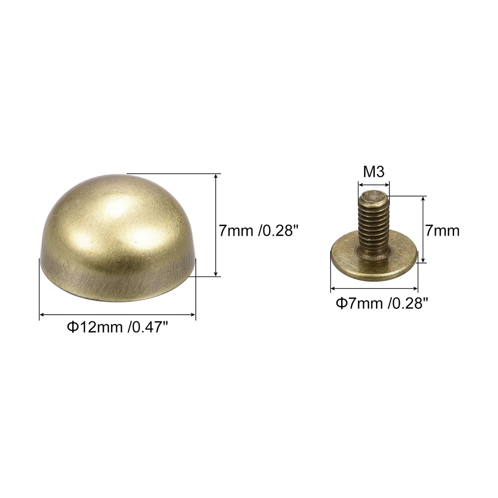 12x7mm Screw Back Rivets Round Cable Head Leather Studs Tanned 10 Sets