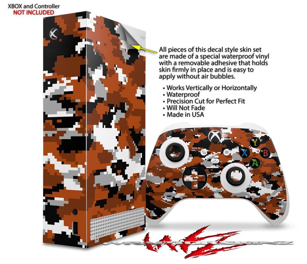 Skin Wrap for XBOX Series S Console Controller Digital Camo Burnt Orange