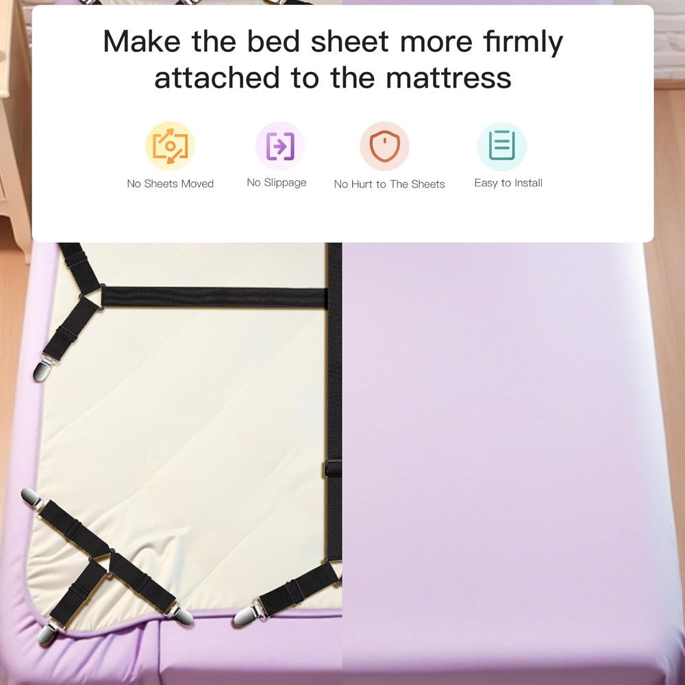12PCS Bed Sheet Straps, Secure & Adjustable Fitted Sheet Holders for Full, Queen
