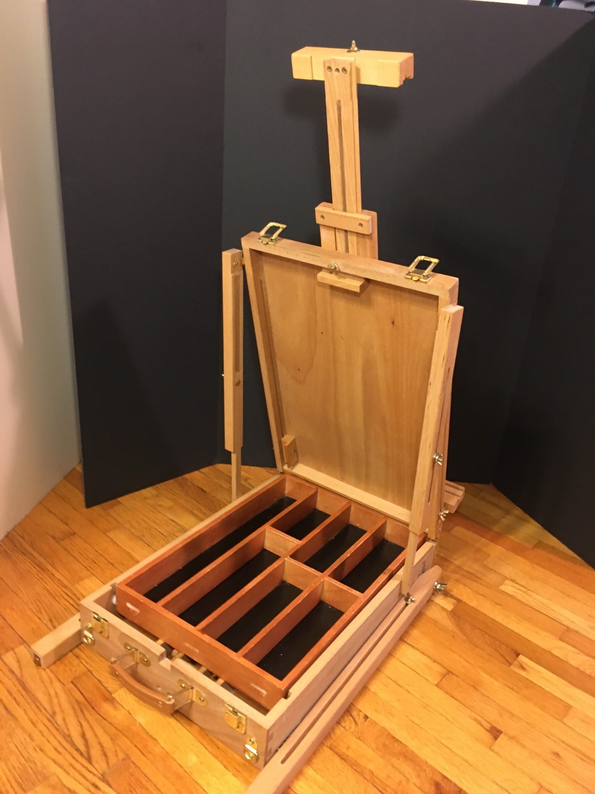 **Vintage FRENCH EASEL FOLDING ARTIST SKETCHBOX PORTABLE SOLID WOOD STORAGE