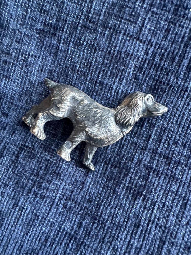 antique french miniature silver cocker spaniel figure