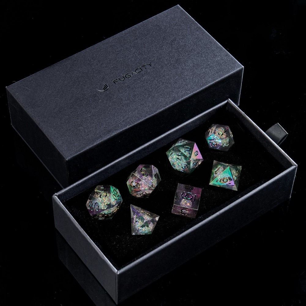DND Dice Set,Liquid Core Handmade Sharp Edge 7 Piece Resin Dice-Dungeons and ...